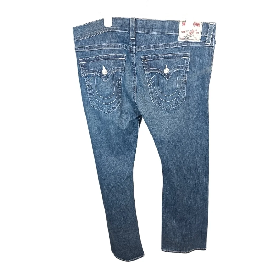 True Religion Jeans Mens 44 Ricky Relaxed Medium Wash Raw Hem Cut USA Made